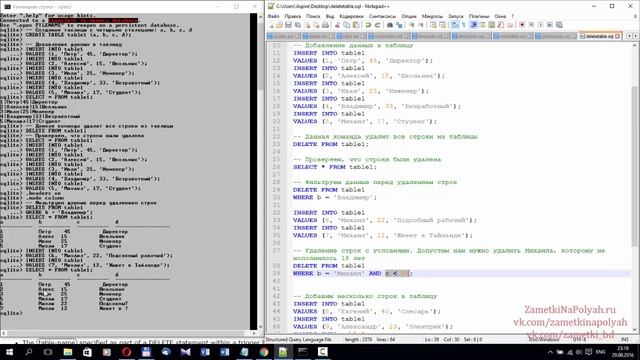 Уроки SQL. Удаление данных и строк из SQL таблиц на примере базы данных SQLite