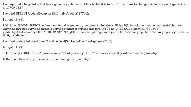 GIS: Ogr2ogr importing table with all in text type - how to change geometry accordingly? смотреть онлайн