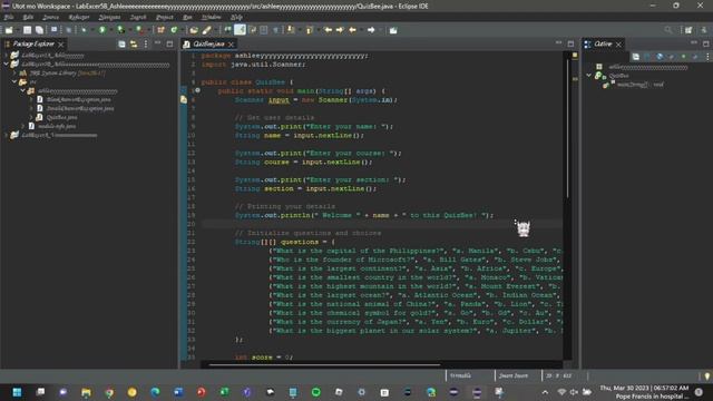 Computer Programming 2 - SY2223 - 2T | 05 Exceptions Handling | Lab Exercise | Java Quiz Bee смотреть онлайн