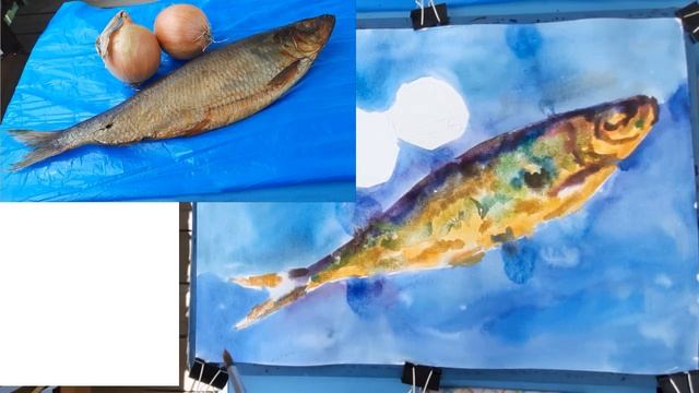 акварель по сырому, рисуем рыбу, селёдку смотреть онлайн