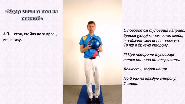 Упражнения с мячом - "Удар мяча в пол за спиной" смотреть онлайн