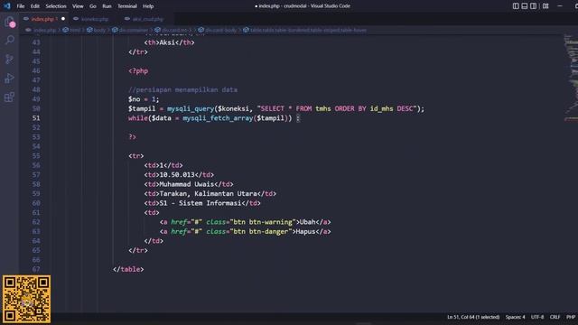 #4 -Menampilkan Data dari Database | CRUD PHP & MySQL + Modal Bootstrap 5 смотреть онлайн