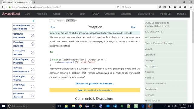 In Java 7, can we catch by grouping exceptions that are hierarchically related?
| javapedia.net смотреть онлайн
