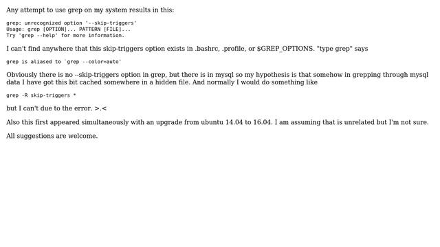 Ubuntu: grep error unrecognized option смотреть онлайн