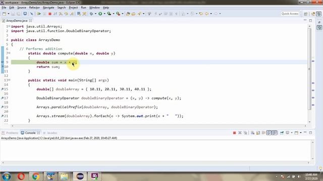 How to use parallelPrefix(double[] array, DoubleBinaryOperator op) method of Java.util.Arrays Class смотреть онлайн