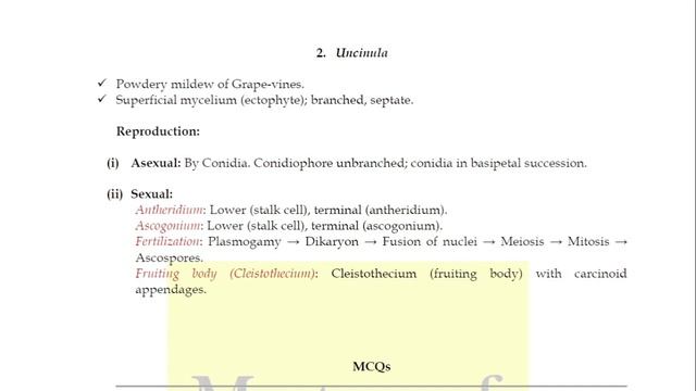 Lecture 17 | Uncinula Life cycle + MCQs | Fungi (Mycology) Lecture + Notes смотреть онлайн
