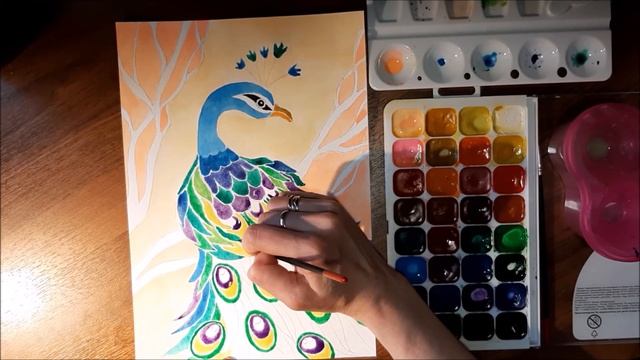 КАК НАРИСОВАТЬ ЖАР-ПТИЦУ АКВАРЕЛЬЮ! РИСУЕМ ЖАР-ПТИЦУ ПОЭТАПНО. ? смотреть онлайн