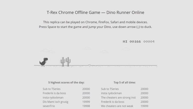 Chrome Dino Game смотреть онлайн