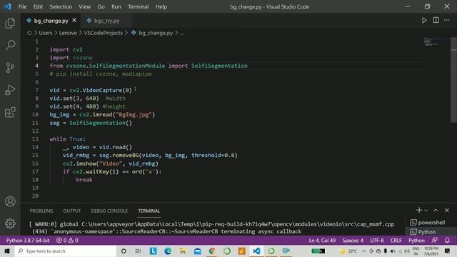 Change Background with CVZone & OpenCV | Replace Your Video's Background with Image | Python Projec смотреть онлайн