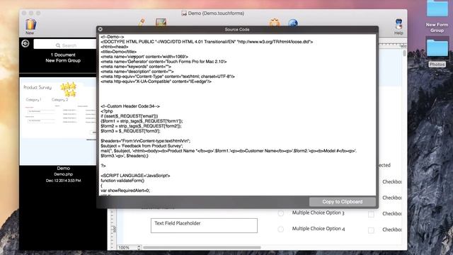 Generate and copy web form PHP source code using Touch Forms Pro for Mac смотреть онлайн