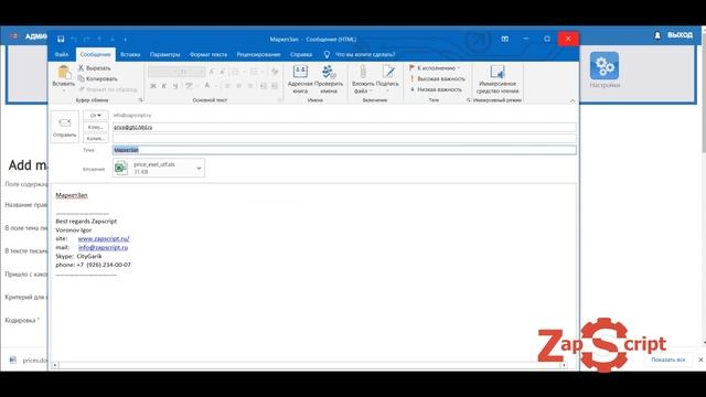 Автоматическая загрузка прайс-листов из почтового ящика в Интернет-Магазин на платформе ZapScript смотреть онлайн