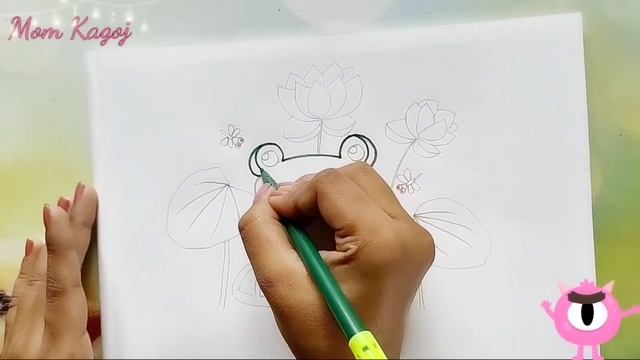 Frog sitting on a pond drawing | Pond scenery drawing | Five little speckled frog смотреть онлайн