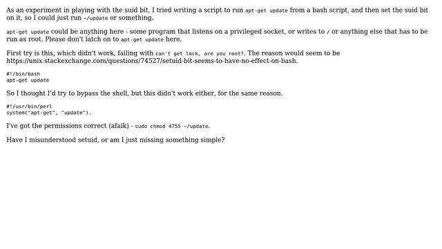 Unix & Linux: Why is the suid bit having no effect on a shell or perl script? (2 Solutions!!) смотреть онлайн