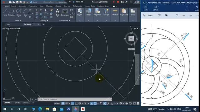 2D WHEEL+CAD EXERCISES IN AUTOCAD 2022 || T.R CAD || смотреть онлайн