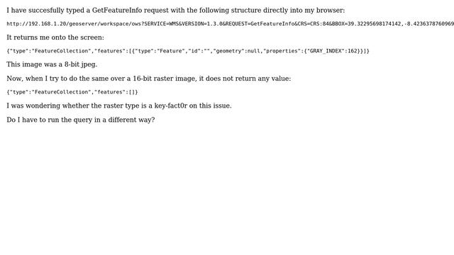 GIS: json issue: GetFeatureInfo with raster images смотреть онлайн