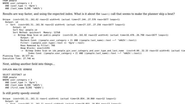Databases: Understanding composite BTREE + GIN_TRGM_OPS index prioritization & odd lower() behavior смотреть онлайн