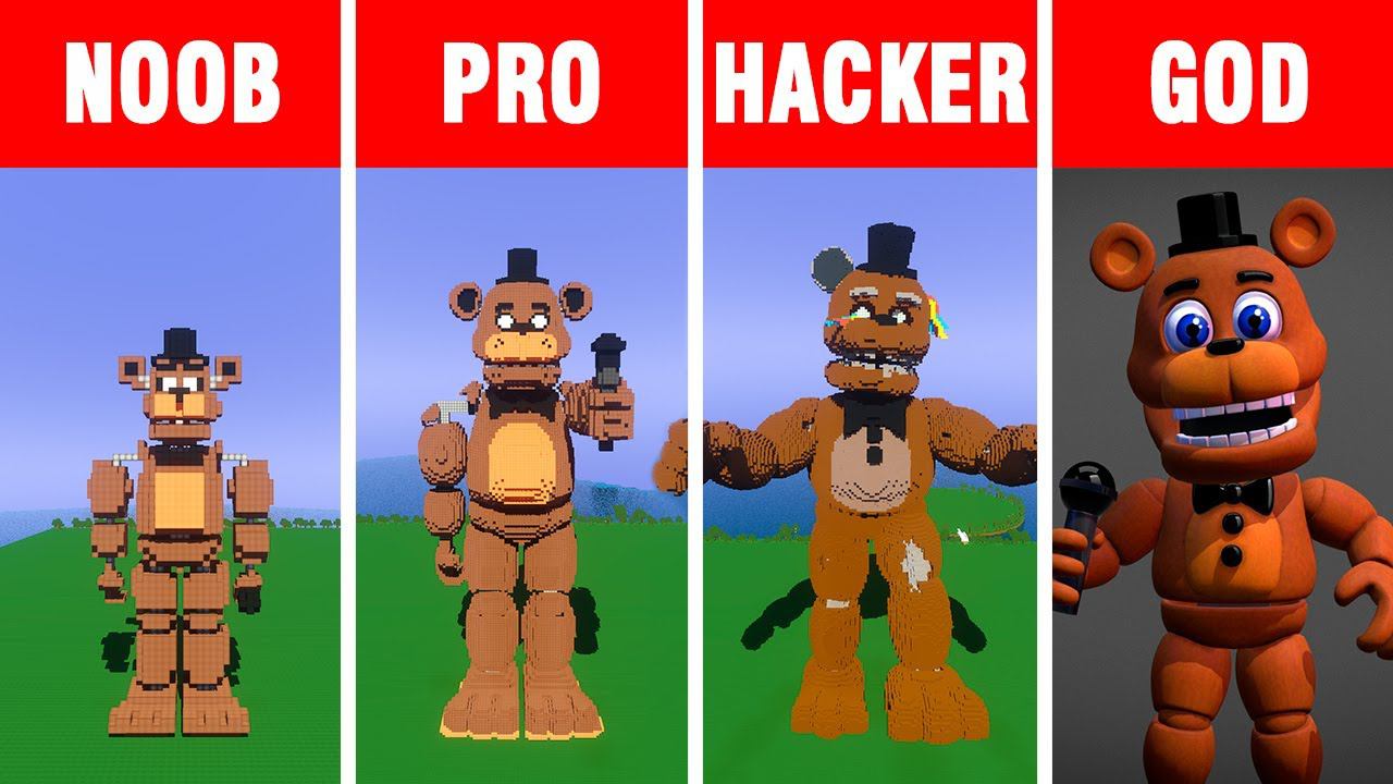 NOOB Vs PRO Vs HACKER Vs GOD: BUILD FREDDY FAZBEAR In Minecraft.