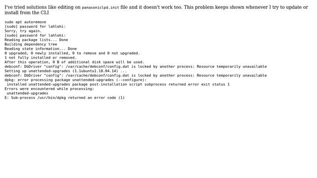"sudo apt autoremove" command doesn't work ("/var/cache/debconf/config.dat is locked by another... смотреть онлайн
