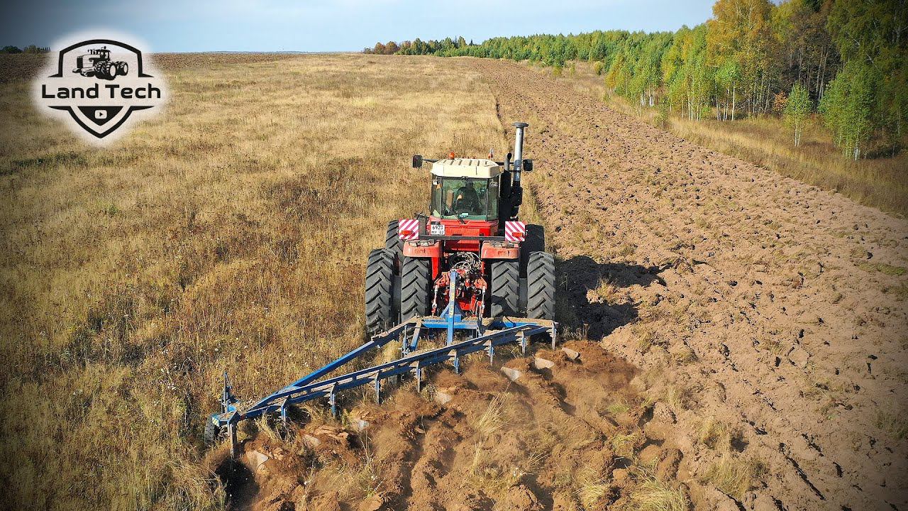 Распахивание залежных земель на тракторе РСМ 2375 с плугом ПСК-9! смотреть онлайн