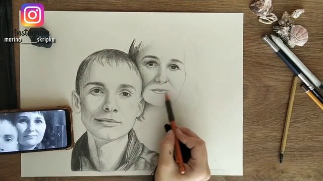 Как нарисовать портрет, мама и сын рисунок карандашом смотреть онлайн