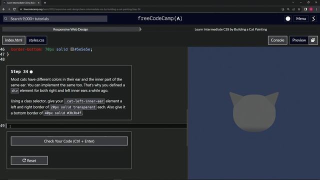 FreeCodeCamp | Learn Intermediate CSS by Building a Cat Painting: Step 34 | Responsive Web Design смотреть онлайн