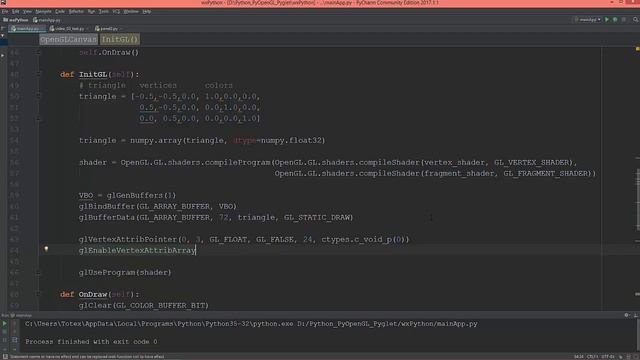 wxPython GUI and PyOpenGL - 06 - VBOs and the first triangle смотреть онлайн