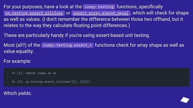 Test if two numpy arrays are (close to) equal, including shape смотреть онлайн