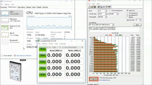 HP Envy x360 (AMD Ryzen 5) OEM HDD Benchmark HGST HTS721010A9E630 смотреть онлайн