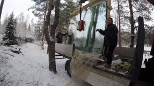 Кран Манипулятор.Ювелирная работа,без права на ошибку)Как установить огромные стеклопакеты.