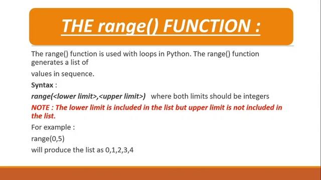 RANGE FUNCTION IN PYTHON смотреть онлайн