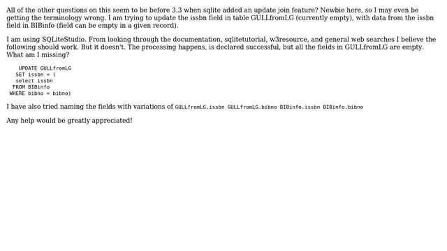 sqlite 3.4 updating table with data from different table - changed with 3.3 - newbie question смотреть онлайн