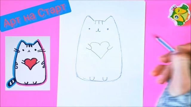 Как нарисовать Кота Пушина - Самый лёгкий рисунок Кота - Наклейка Рисунки для ЛД How To Draw Cat