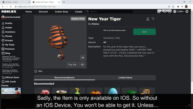 [FREE ITEM] How to get NEW YEAR TIGER! (IOS EXCLUSIVE) [ROBLOX] смотреть онлайн
