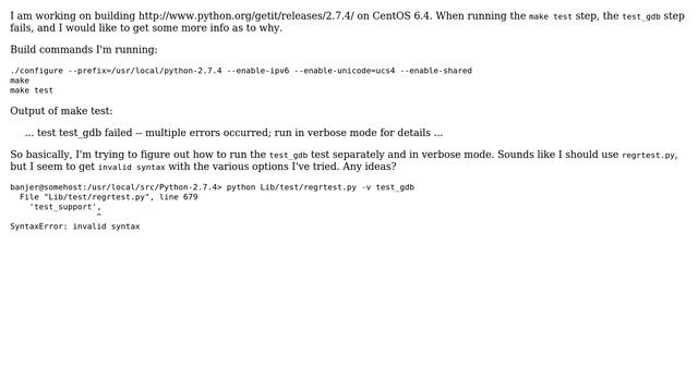 Unix & Linux: Running 'make test' on an individual module for Python 2.7.4 build смотреть онлайн