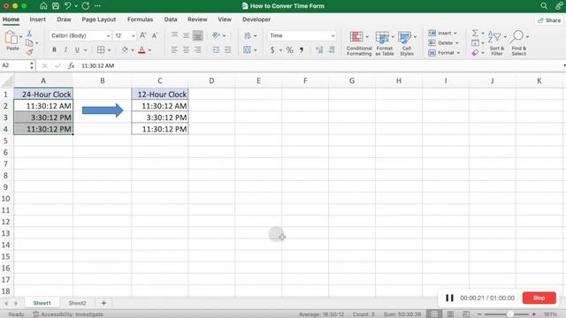 How to Convert Time Format from 12 Hour Clock to 24 OR 24 to 12 Hour Clock in Excel смотреть онлайн