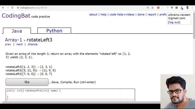 06 Codingbat Array 1 rotateLeft3 Java coding practice UiBrains by Naveen Saggam смотреть онлайн