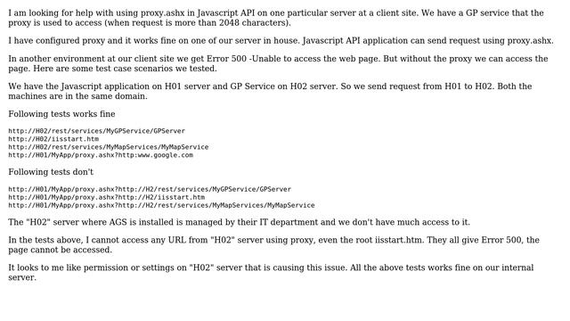 GIS: ArcGIS Server Java script API error code 500 while using proxy.ashx on one particular server смотреть онлайн