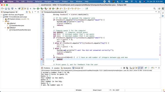 Java M06GA2P1 Computer Guess Number смотреть онлайн