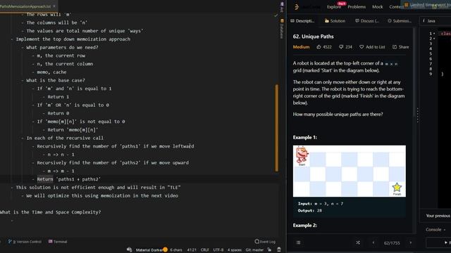 Unique Paths - Leetcode 62 - Part 2 - Memoization Approach - Java смотреть онлайн