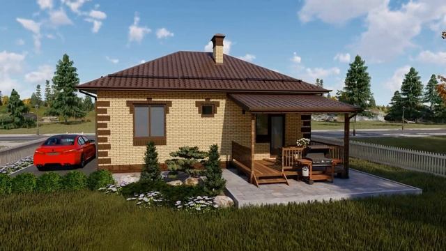 Проект компактного одноэтажного дома с эркером 55 кв.м. смотреть онлайн