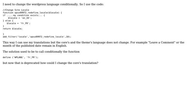 Wordpress: Conditionally change Wordpress core language смотреть онлайн