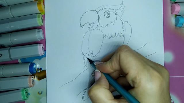Как легко поэтапно нарисовать попугая Ару ребенку. Простые уроки рисования для детей смотреть онлайн