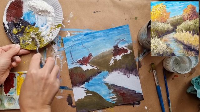 ОСЕНЬ У РЕКИ |Объемная картина гуашью ✨️ смотреть онлайн