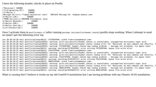 DevOps & SysAdmins: "unsupported dictionary type: pcre" postfix header_checks смотреть онлайн