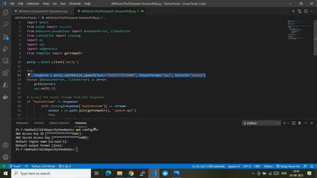 Text to Speech conversation with Amazon Polly using Python boto3. смотреть онлайн