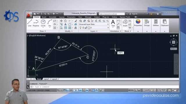 AutoCAD - Topografia - Desenho de Poligonais - Dados: Azimute, ângulos e Distâncias смотреть онлайн