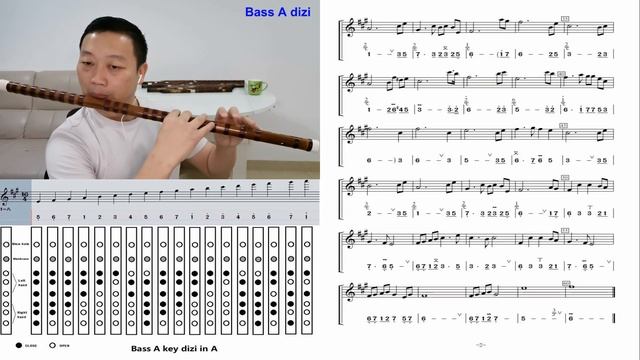 Bass A key dizi flute practice with finger chart and notation 今生情可鉴 @Dan Tang смотреть онлайн
