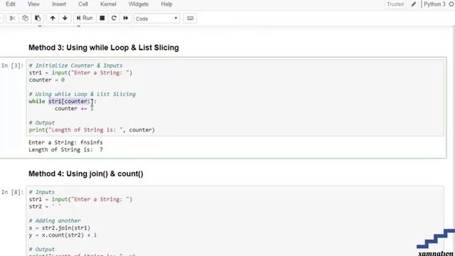 Find length of a string in python - using while loop & list slicing смотреть онлайн