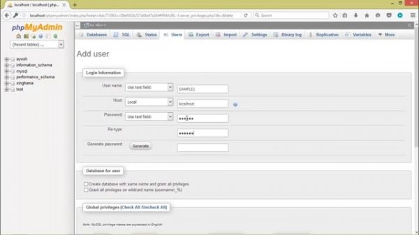 set username password in phpmyadmin for wamp server