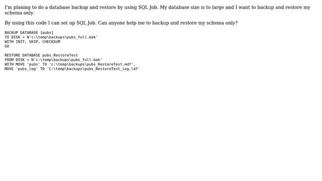 Databases: Database schema restores by Sql job смотреть онлайн